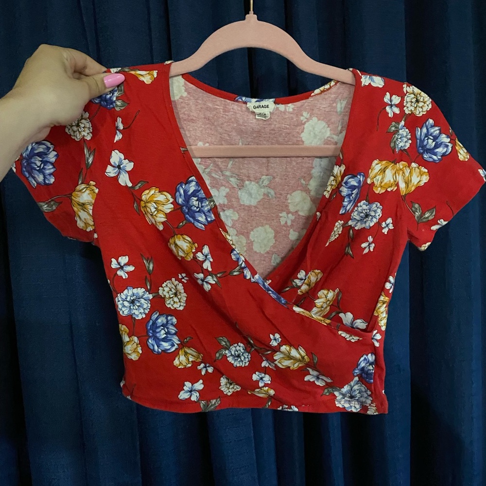 Colorful bright colors floral Garage crop top